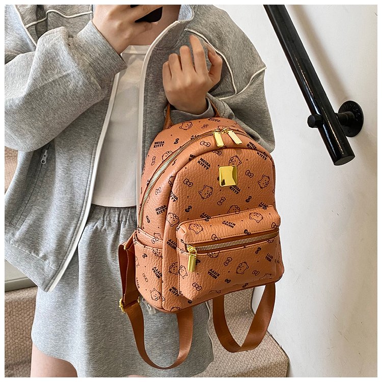 Women's PU Leather Monogram Zip Backpack detail 14