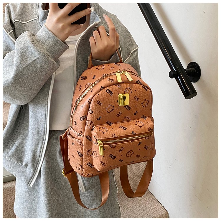 Women's PU Leather Monogram Zip Backpack detail 15