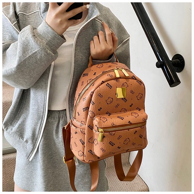 Women's PU Leather Monogram Zip Backpack detail 16
