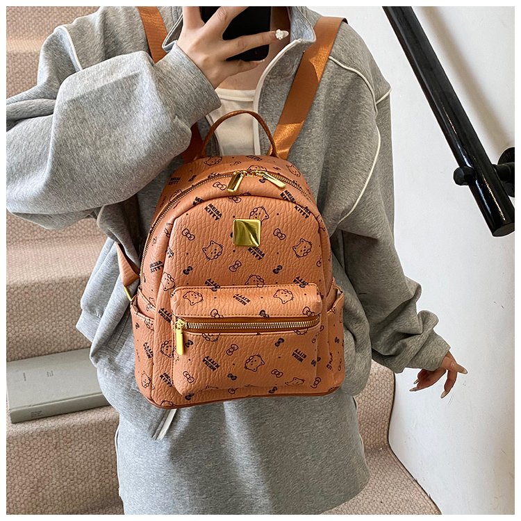 Women's PU Leather Monogram Zip Backpack detail 17