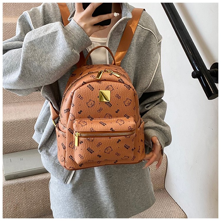 Women's PU Leather Monogram Zip Backpack detail 18