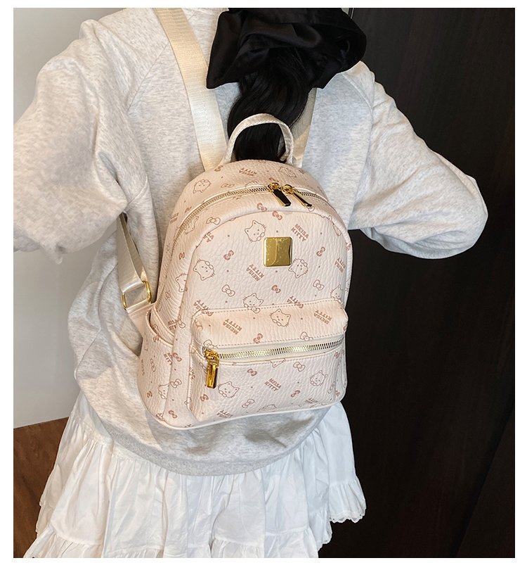 Women's PU Leather Monogram Zip Backpack detail 1