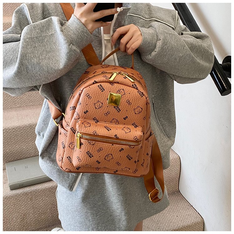 Women's PU Leather Monogram Zip Backpack detail 19