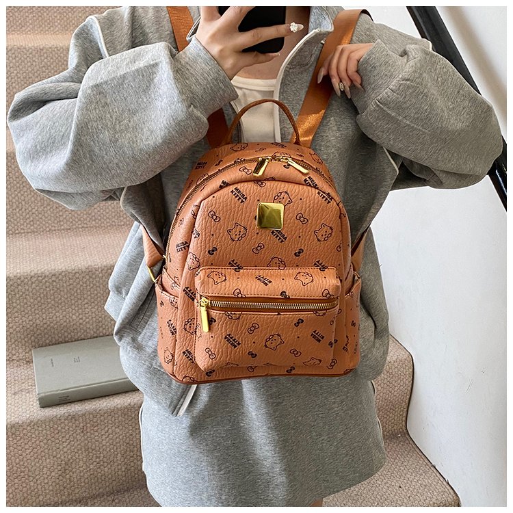 Women's PU Leather Monogram Zip Backpack detail 20