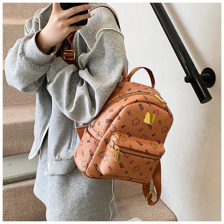 Women's PU Leather Monogram Zip Backpack detail 21