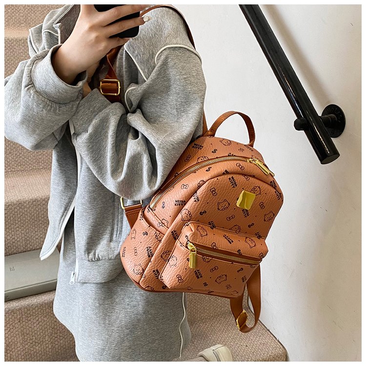 Women's PU Leather Monogram Zip Backpack detail 22