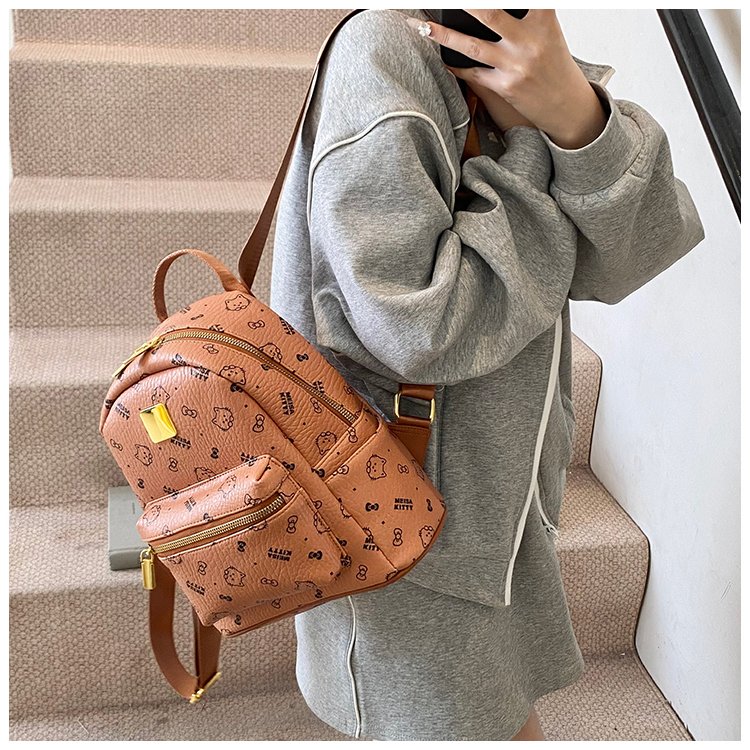 Women's PU Leather Monogram Zip Backpack detail 23