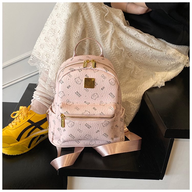 Women's PU Leather Monogram Zip Backpack detail 24