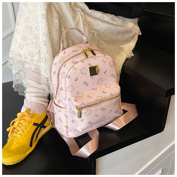 Women's PU Leather Monogram Zip Backpack detail 26