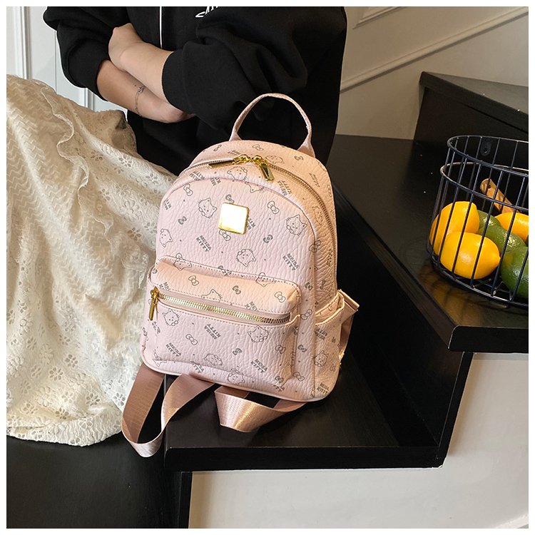 Women's PU Leather Monogram Zip Backpack detail 27