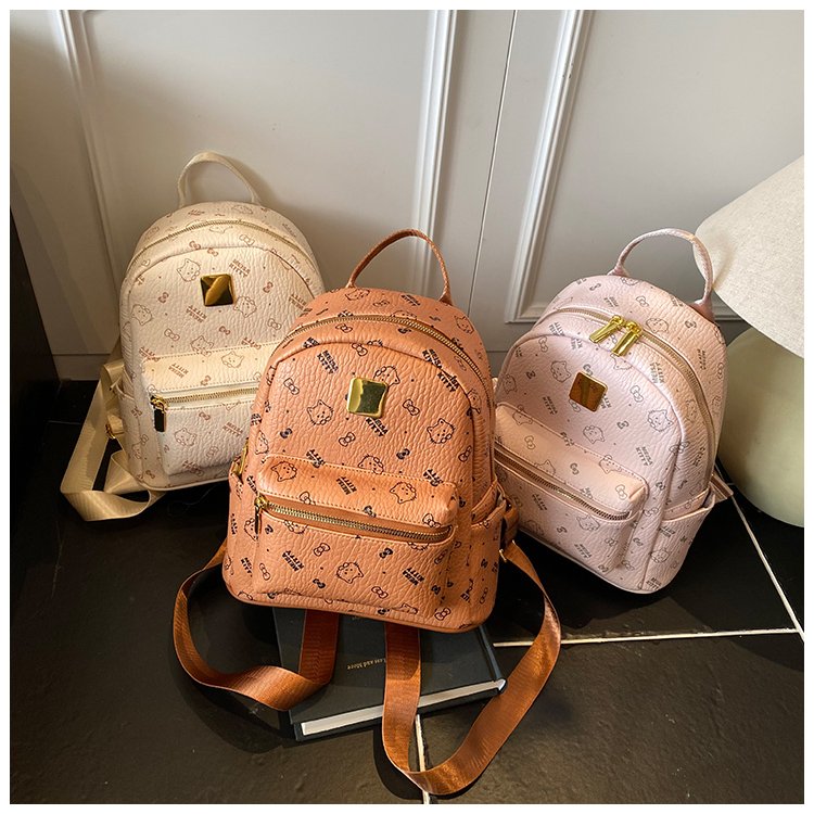Women's PU Leather Monogram Zip Backpack detail 2