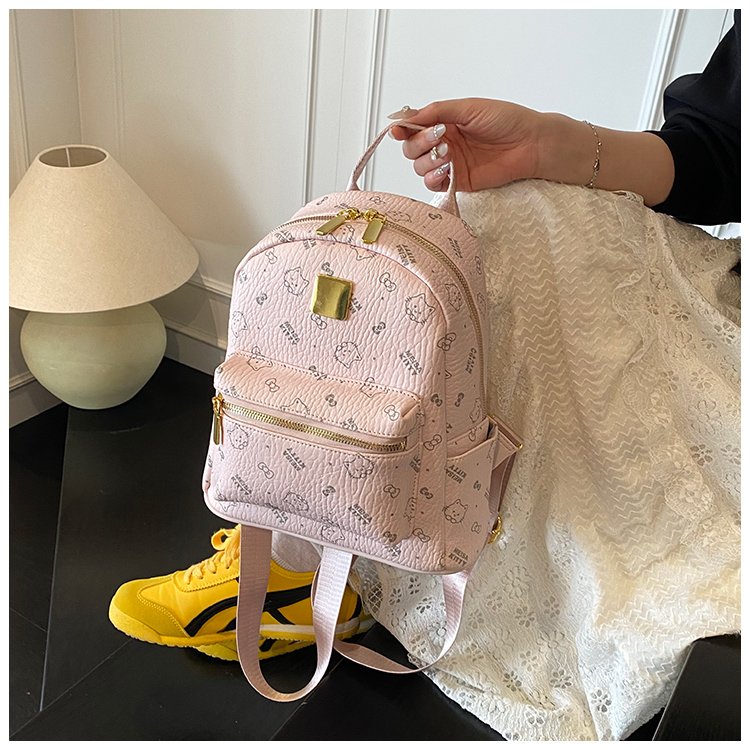 Women's PU Leather Monogram Zip Backpack detail 30