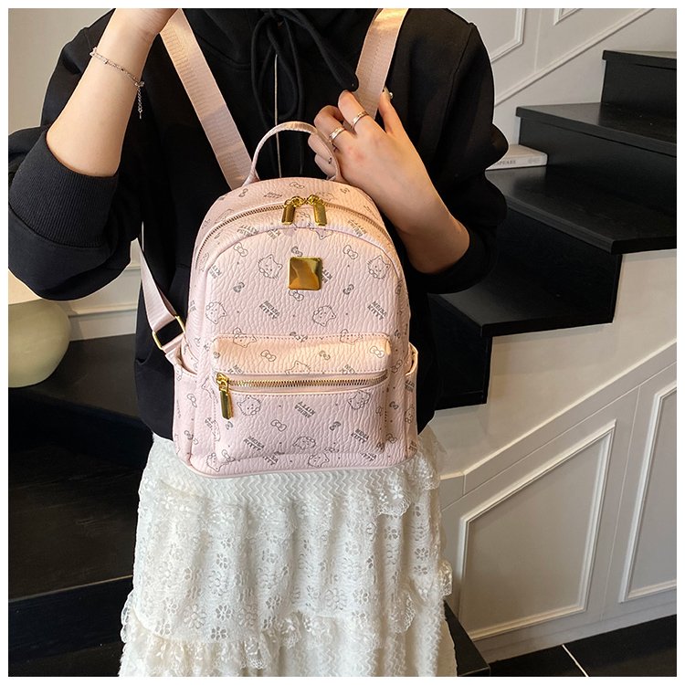 Women's PU Leather Monogram Zip Backpack detail 32