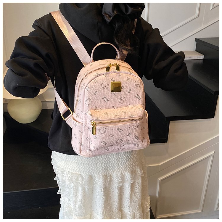 Women's PU Leather Monogram Zip Backpack detail 33
