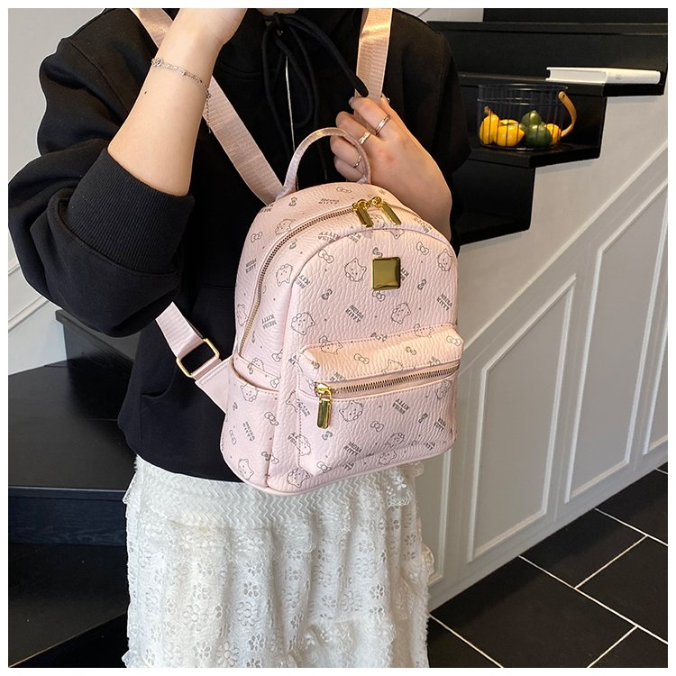 Women's PU Leather Monogram Zip Backpack detail 34