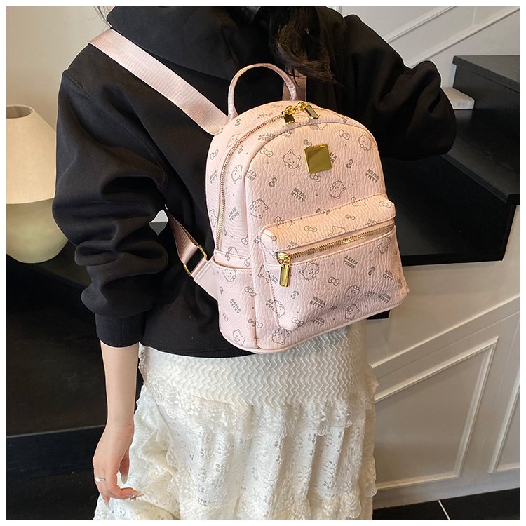 Women's PU Leather Monogram Zip Backpack detail 36