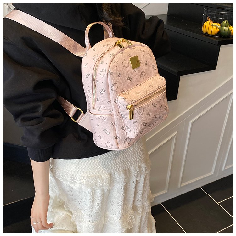 Women's PU Leather Monogram Zip Backpack detail 37