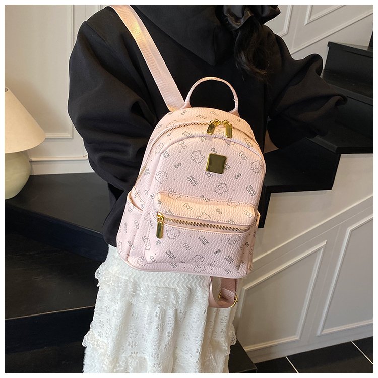 Women's PU Leather Monogram Zip Backpack detail 38