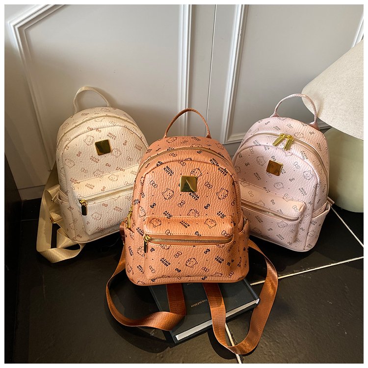 Women's PU Leather Monogram Zip Backpack detail 3