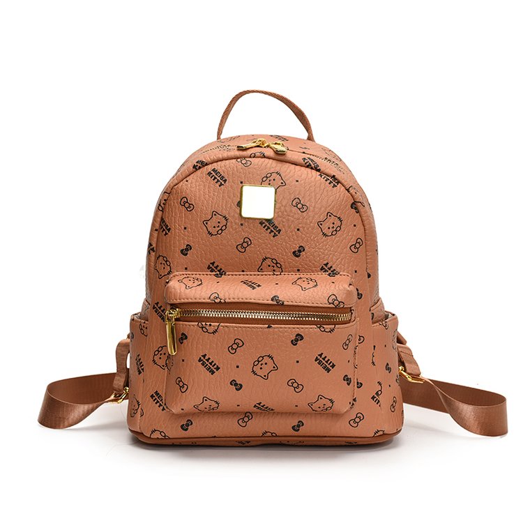 Women's PU Leather Monogram Zip Backpack view 1