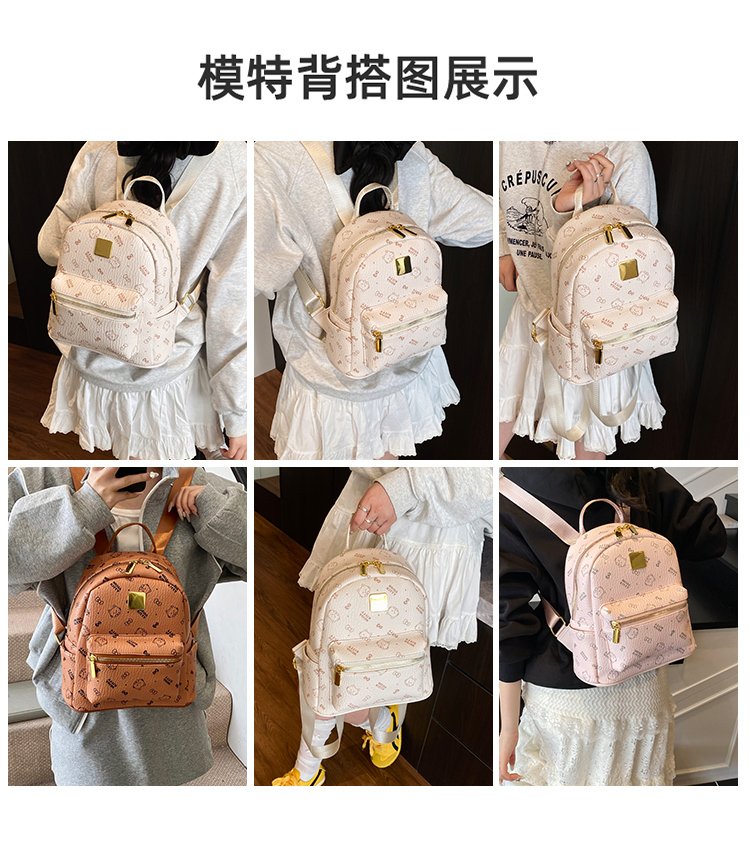 Women's PU Leather Monogram Zip Backpack detail 4