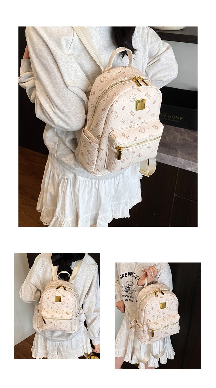 Women's PU Leather Monogram Zip Backpack detail 5