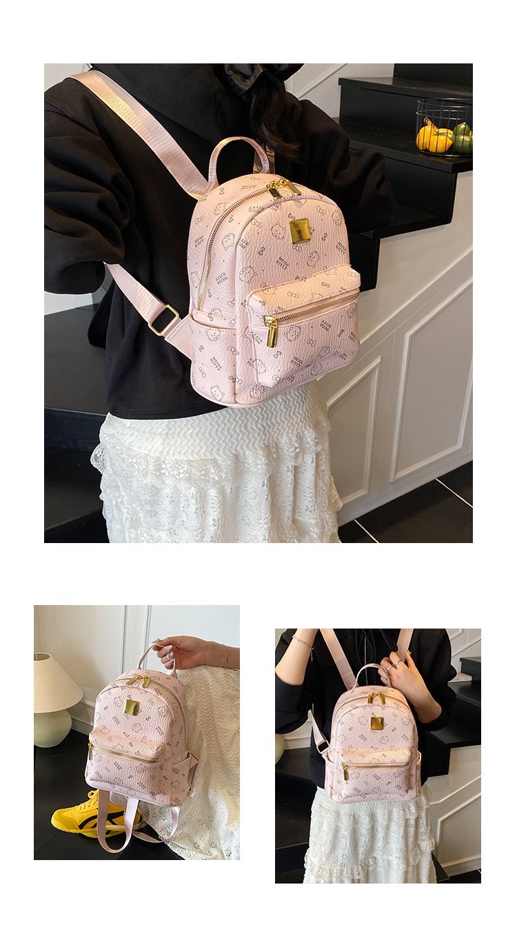 Women's PU Leather Monogram Zip Backpack detail 6