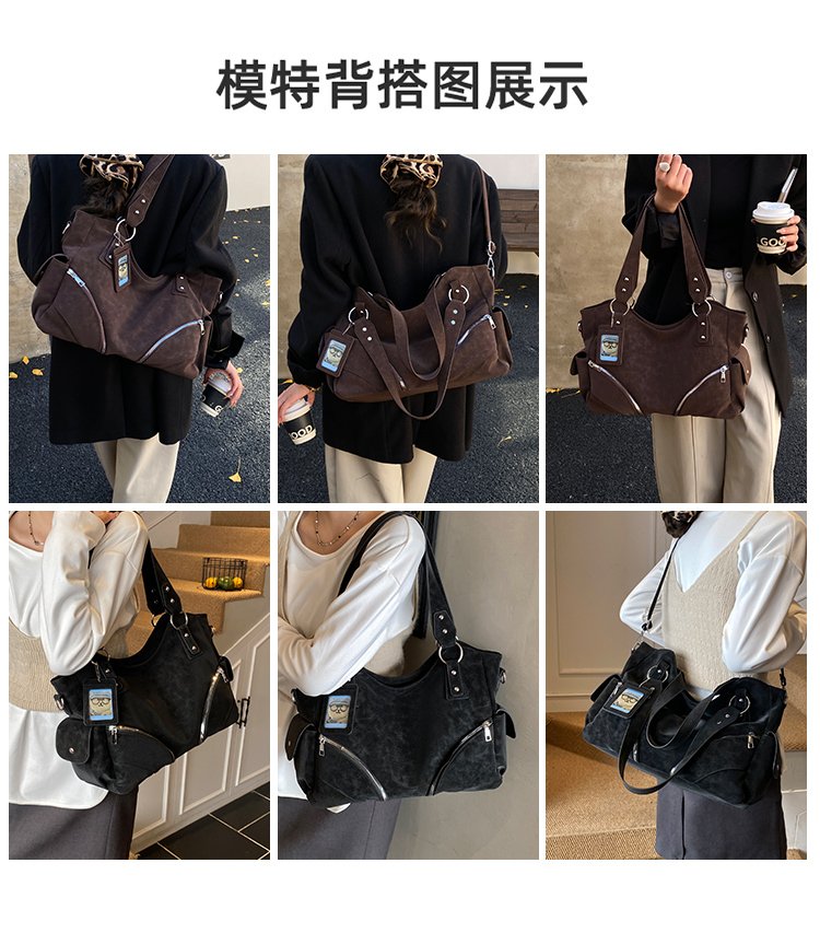 Women's PU Leather Multi Zip Shoulder Bag detail 11