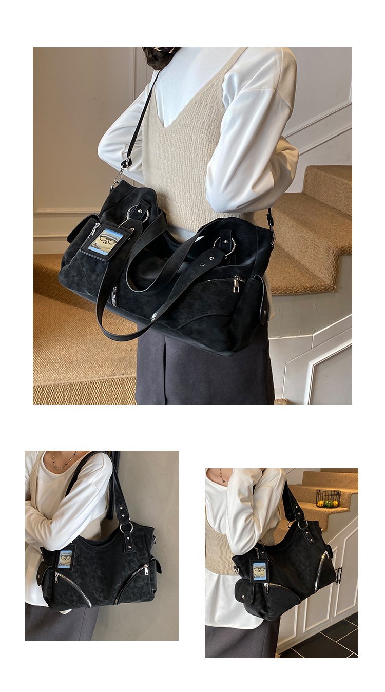 Women's PU Leather Multi Zip Shoulder Bag detail 12
