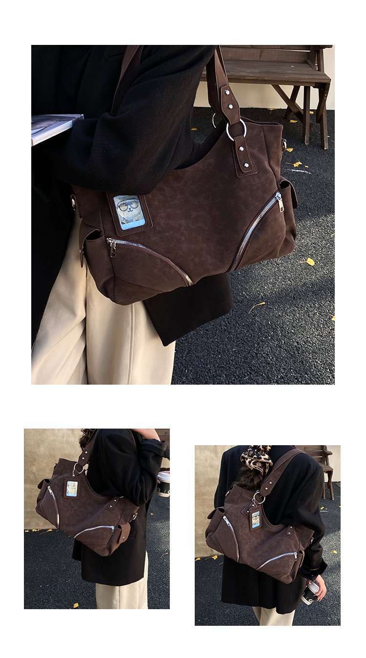 Women's PU Leather Multi Zip Shoulder Bag detail 13