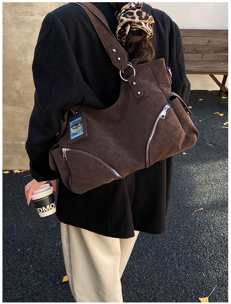 Women's PU Leather Multi Zip Shoulder Bag detail 23