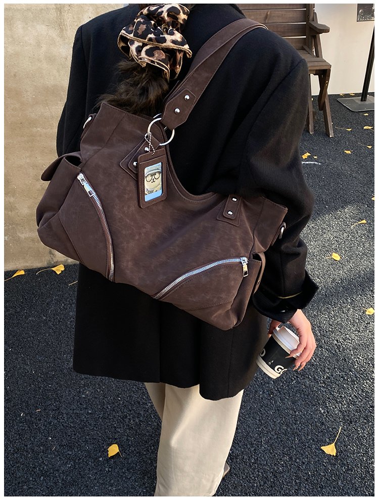 Women's PU Leather Multi Zip Shoulder Bag detail 30