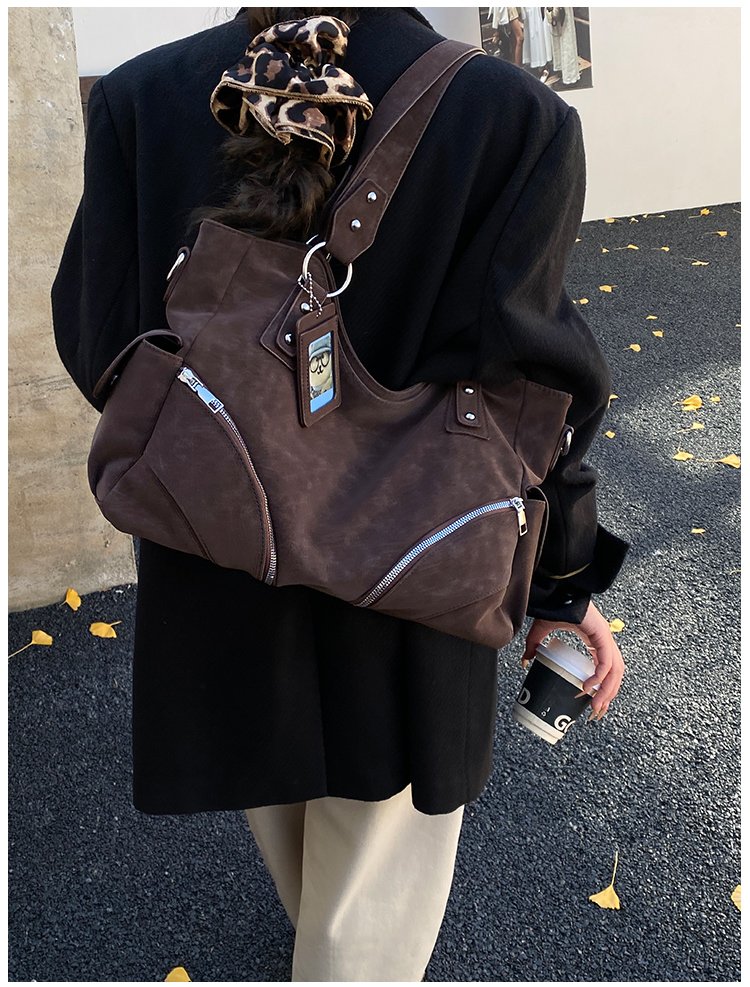 Women's PU Leather Multi Zip Shoulder Bag detail 34