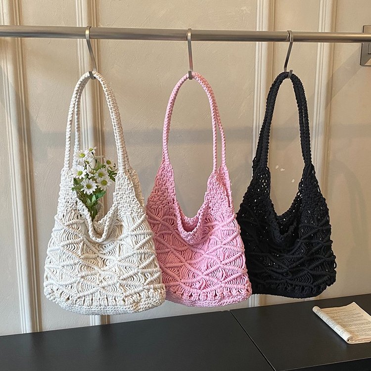 Women's Knit Openwork Woven Hobo Shoulder Bag view 2