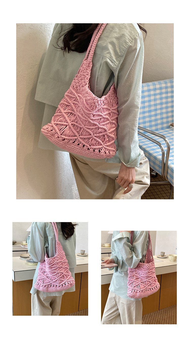 Women's Knit Openwork Woven Hobo Shoulder Bag detail 9