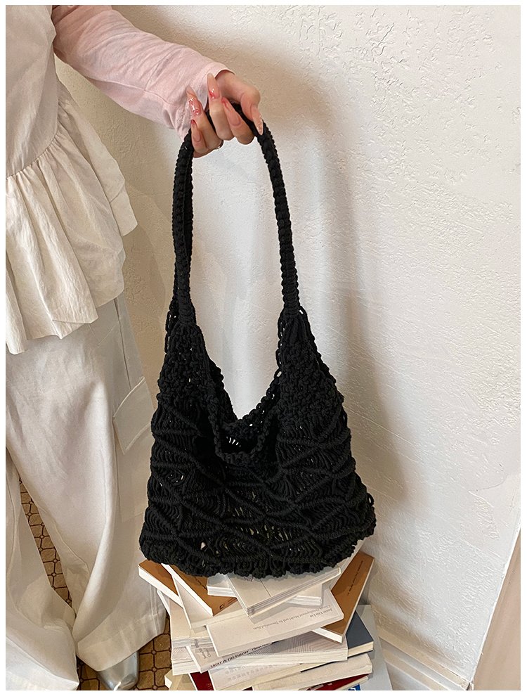 Women's Knit Openwork Woven Hobo Shoulder Bag detail 12