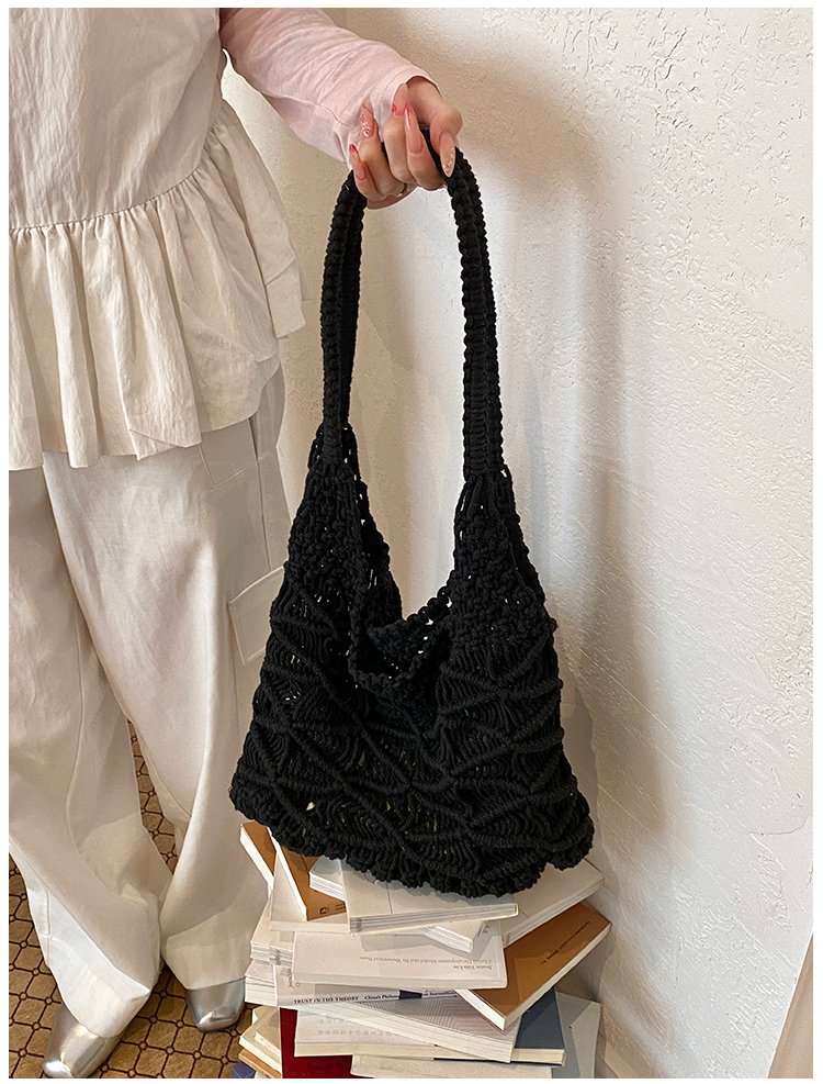 Women's Knit Openwork Woven Hobo Shoulder Bag detail 13