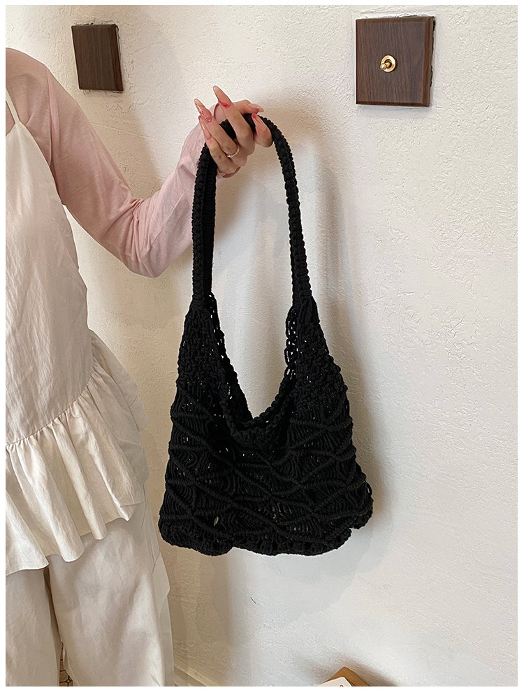Women's Knit Openwork Woven Hobo Shoulder Bag detail 14