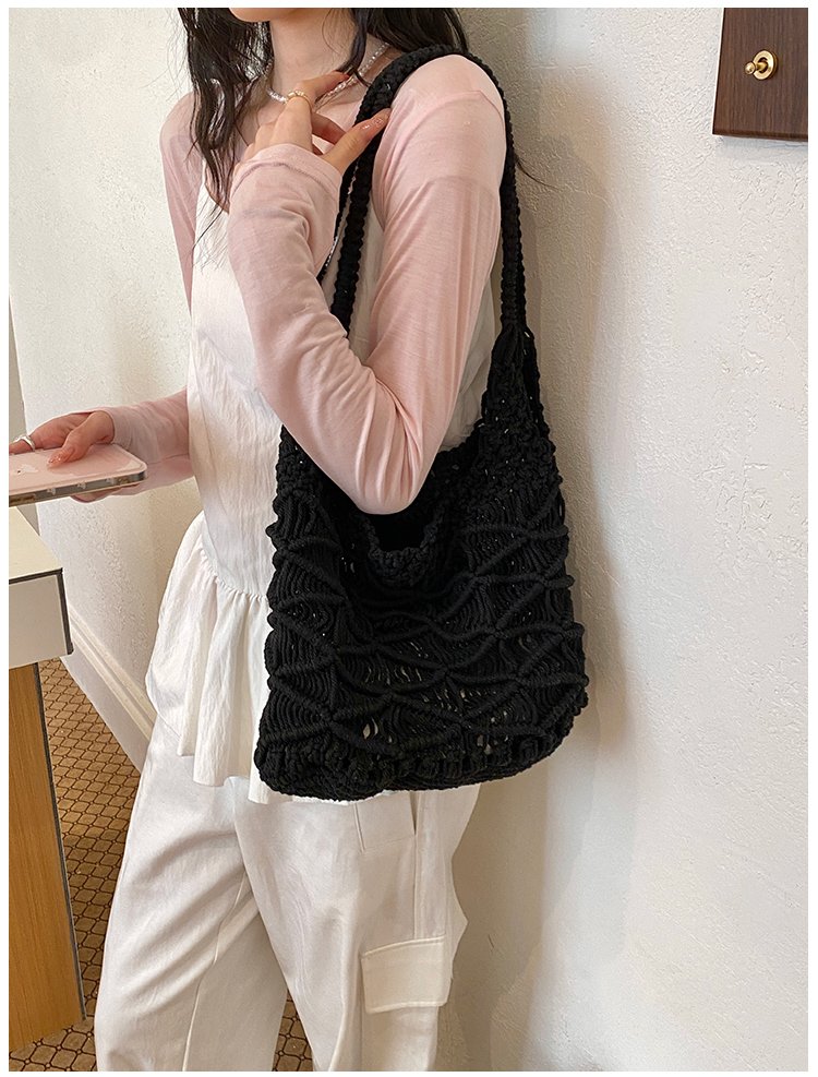 Women's Knit Openwork Woven Hobo Shoulder Bag detail 15
