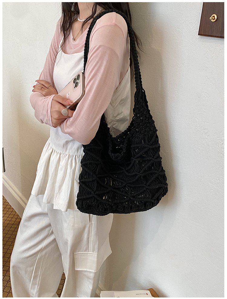 Women's Knit Openwork Woven Hobo Shoulder Bag detail 16
