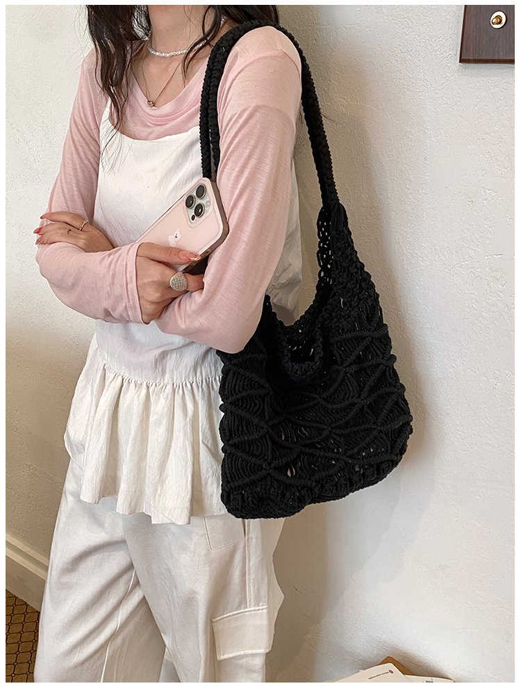 Women's Knit Openwork Woven Hobo Shoulder Bag detail 17