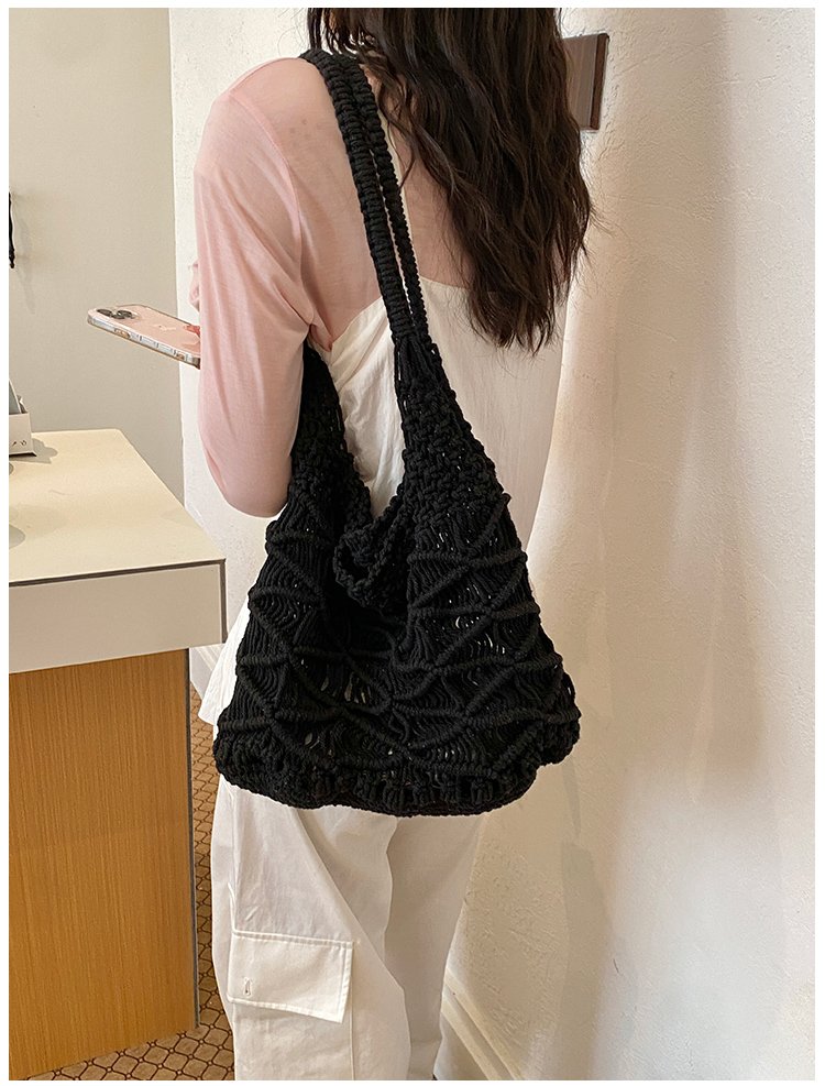 Women's Knit Openwork Woven Hobo Shoulder Bag detail 18
