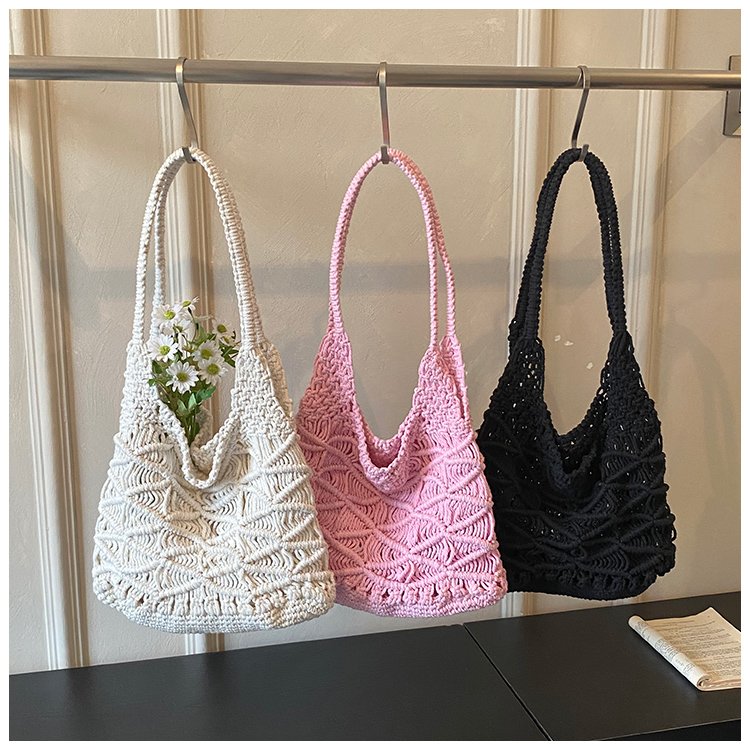 Women's Knit Openwork Woven Hobo Shoulder Bag detail 1