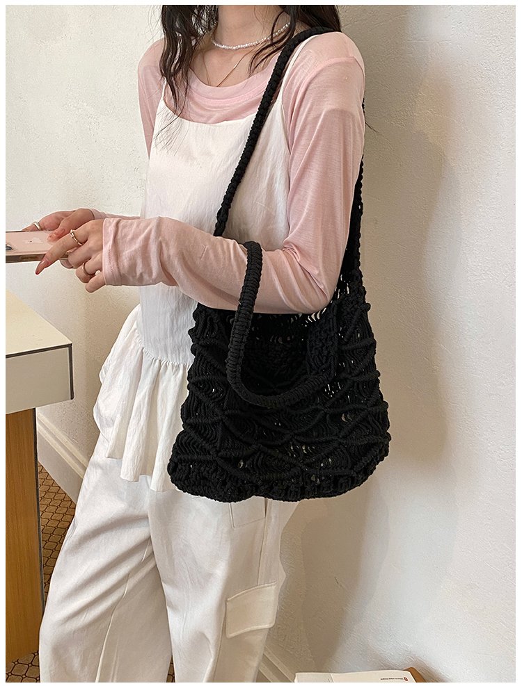 Women's Knit Openwork Woven Hobo Shoulder Bag detail 21
