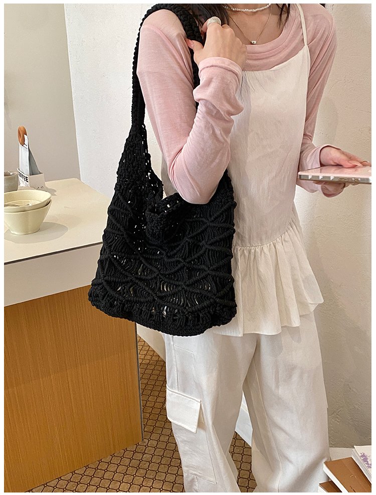 Women's Knit Openwork Woven Hobo Shoulder Bag detail 22