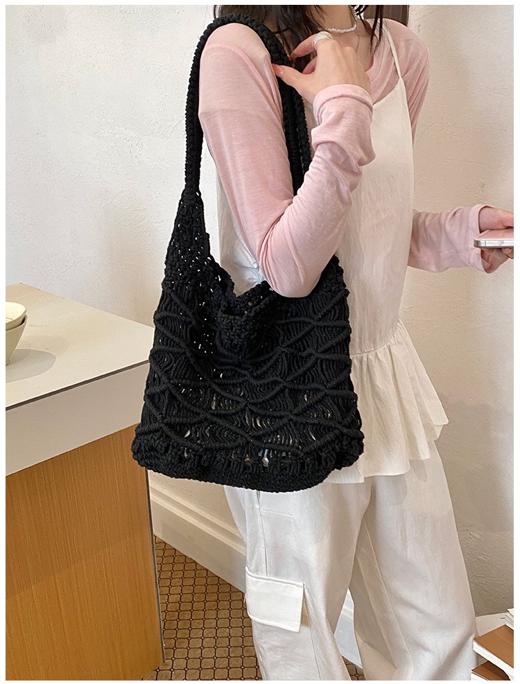 Women's Knit Openwork Woven Hobo Shoulder Bag detail 23