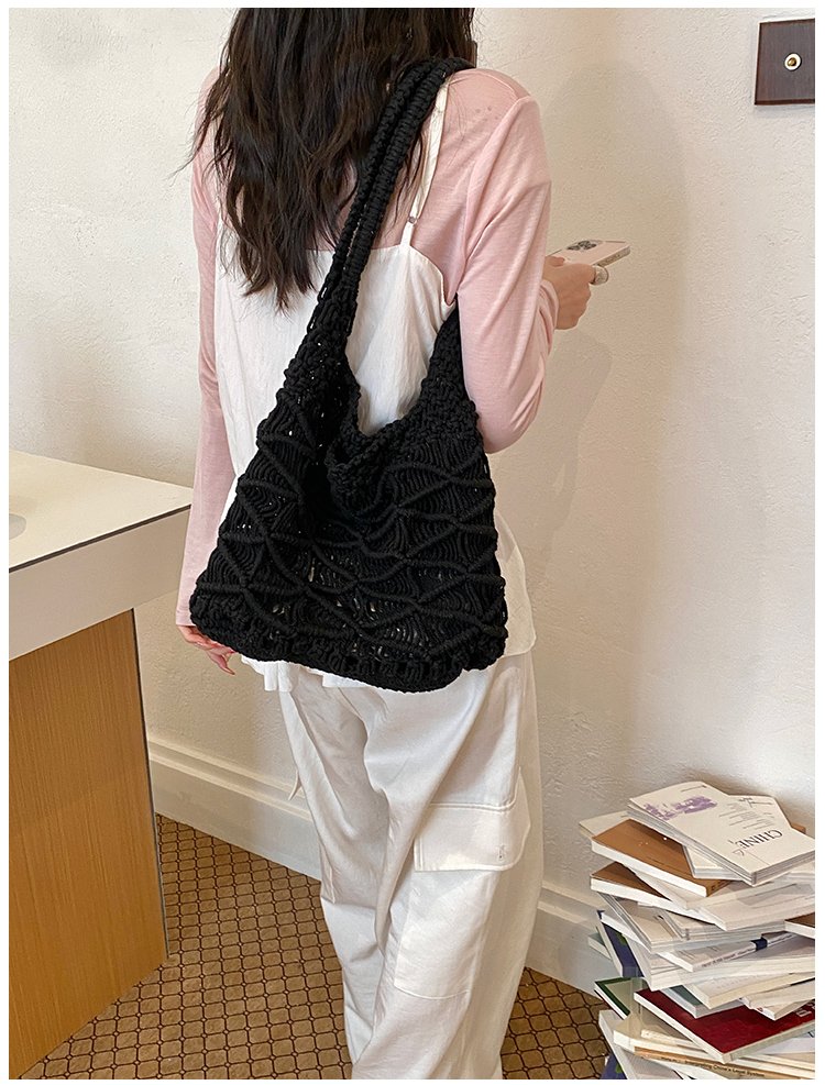 Women's Knit Openwork Woven Hobo Shoulder Bag detail 24
