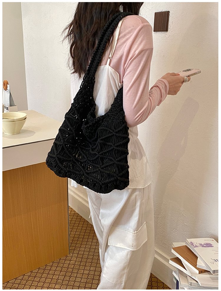 Women's Knit Openwork Woven Hobo Shoulder Bag detail 25