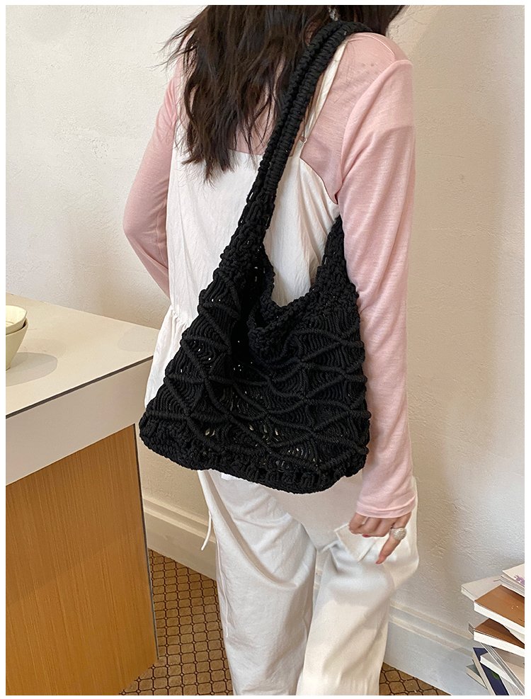 Women's Knit Openwork Woven Hobo Shoulder Bag detail 26