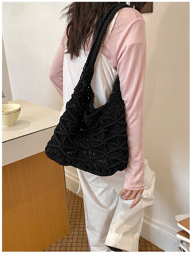 Women's Knit Openwork Woven Hobo Shoulder Bag detail 27